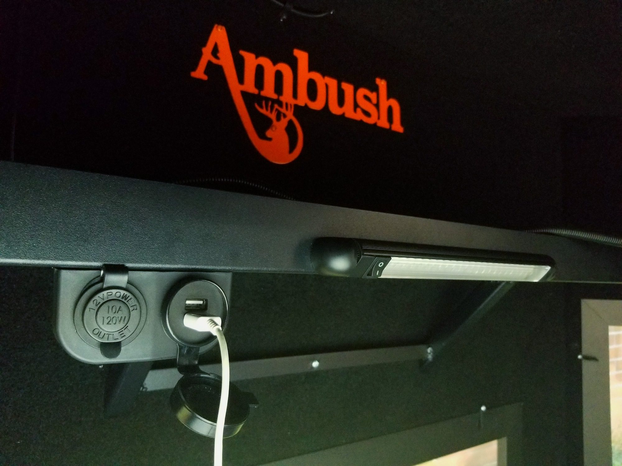 Ambush Light Kit with USB Port in hunting blind